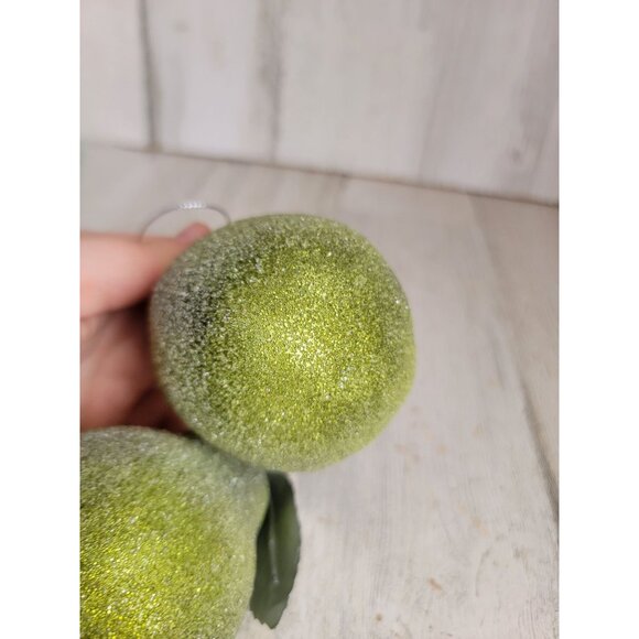Frosted green pear fruit set ornament Xmas shiny - Picture 8 of 8